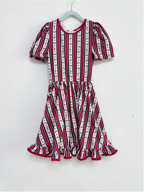Girlhood Girls Christmas Twirl Dress Size 10 Red White Holly Print Ruffle Hem